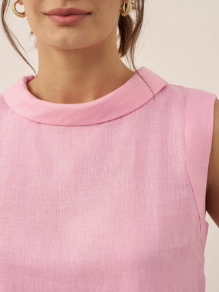 LINTICO Jacqueline linen tank top with draped collar, sleeveless design, lightweight and breathable fabric perfect for warm weather.