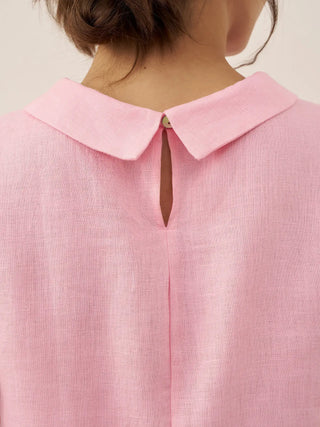 LINTICO 100% linen draped collar tank top, casual sleeveless linen top with relaxed fit and stylish collar detail.