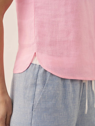 LINTICO Jacqueline linen tank top with draped collar, sleeveless design, lightweight and breathable for warm weather.