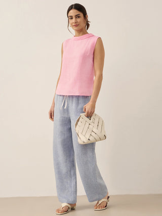LINTICO Jacqueline linen tank top with draped collar, lightweight sleeveless top perfect for warm weather.