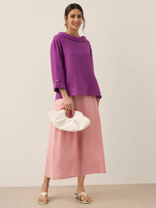 100% Linen Elastic Waist Skirt MARINA - Glamourous Grace