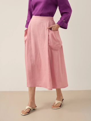 100% Linen Elastic Waist Skirt MARINA - Glamourous Grace