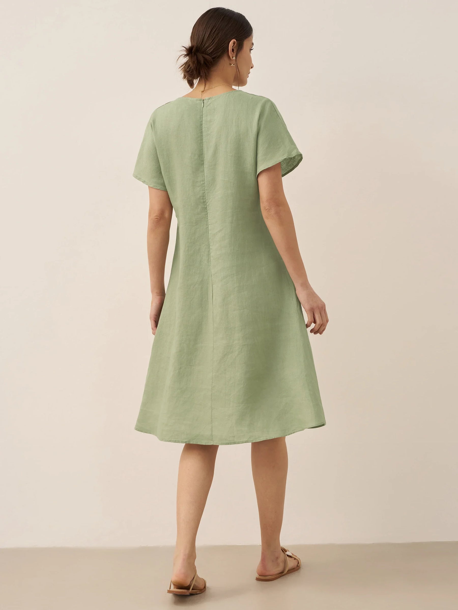 100% Linen V-Neck Pockets Swing Dress AINSLEY - Glamourous Grace