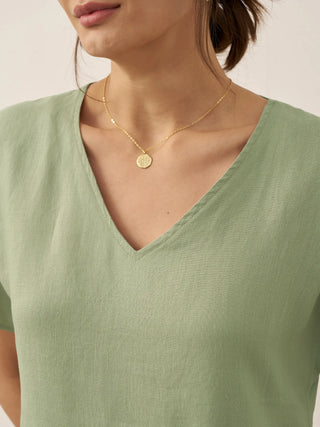 100% Linen V-Neck Pockets Swing Dress AINSLEY - Glamourous Grace