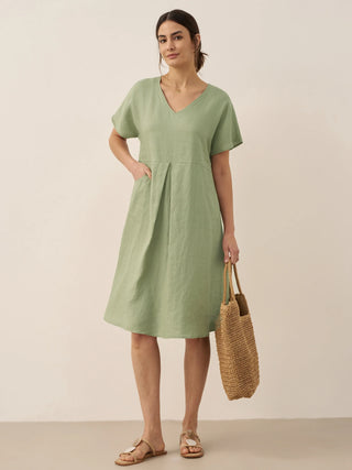 100% Linen V-Neck Pockets Swing Dress AINSLEY - Glamourous Grace