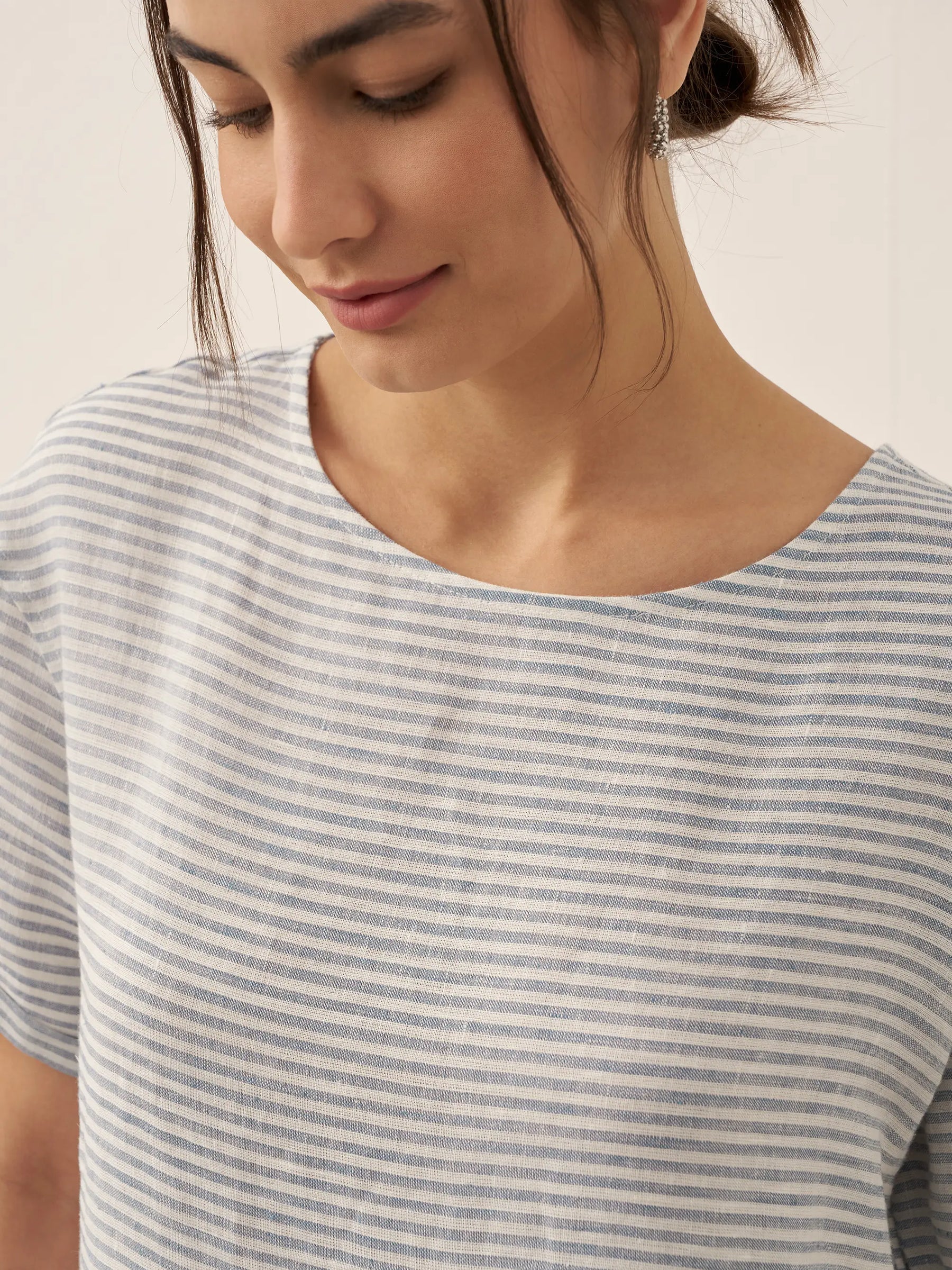 100% Linen Pinstripe Paneled Short-Sleeved Dress MORGAN - Glamourous Grace