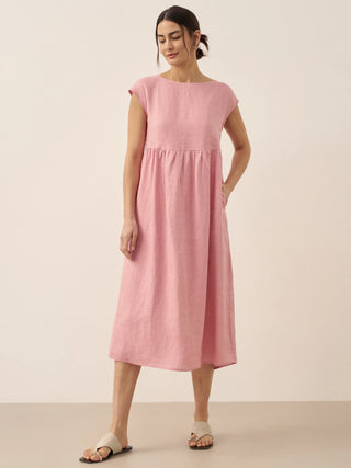 LINTICO Joan linen maxi dress with cap sleeves, washed fabric, lightweight and breezy for casual summer wear.
