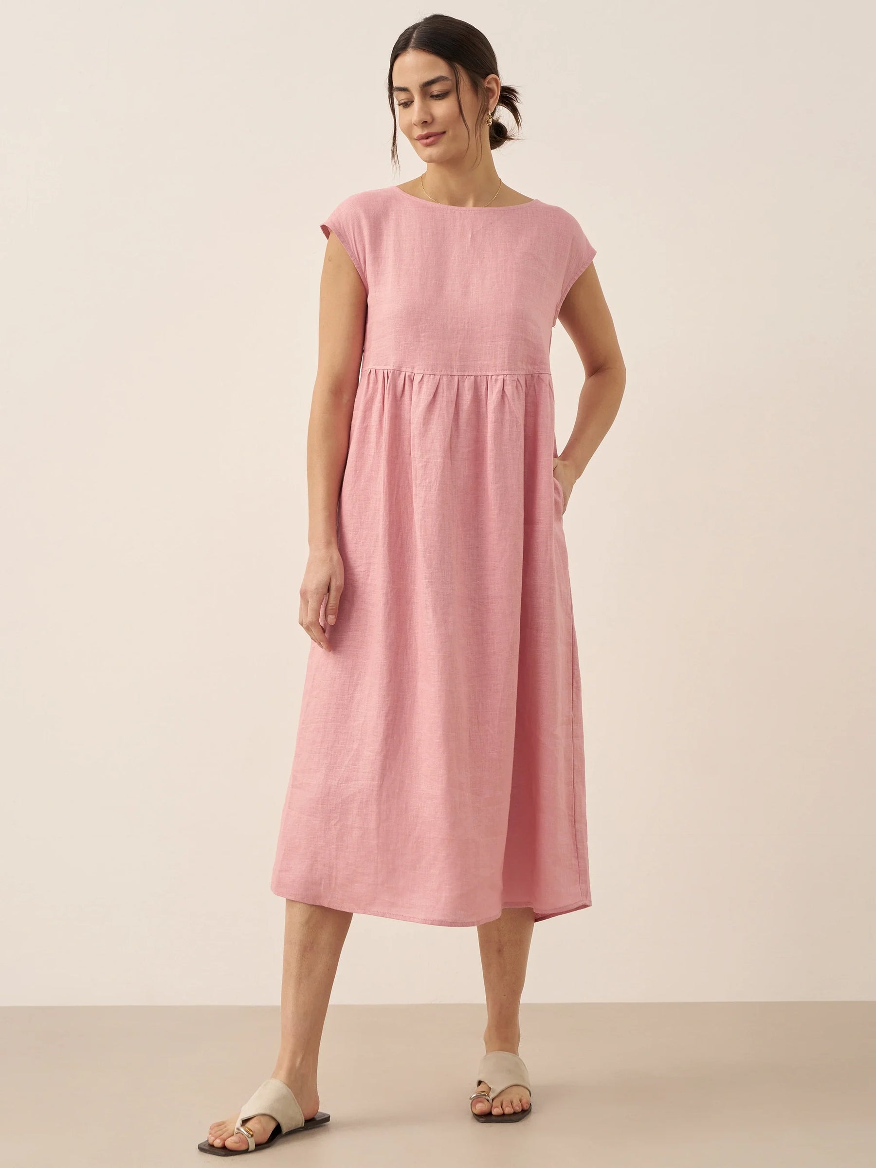 100% Linen Cap Sleeve Washed Maxi Dress JOAN - Glamourous Grace