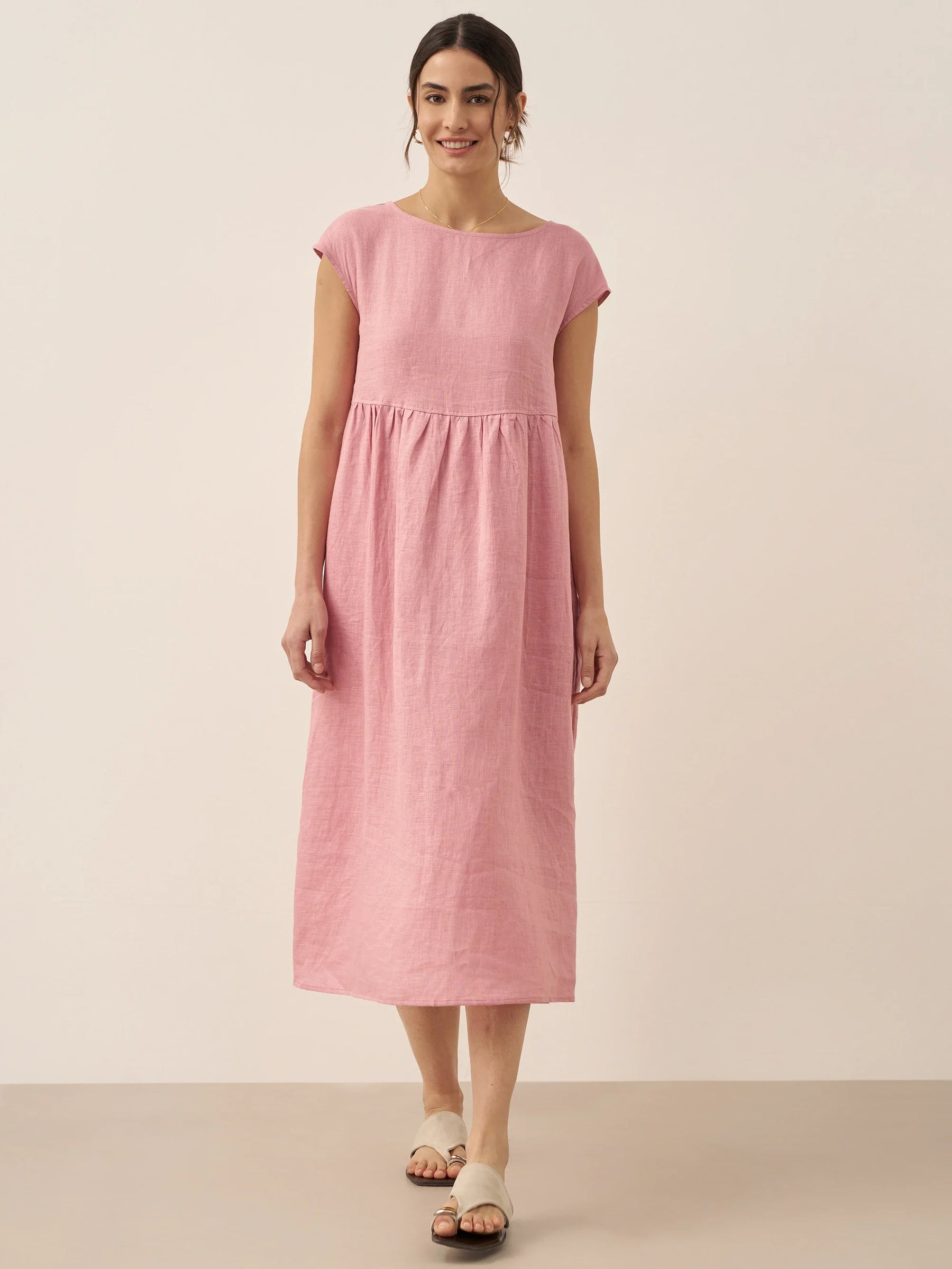 Linen Striped Cap Sleeve Washed Maxi Dress JOAN - Glamourous Grace