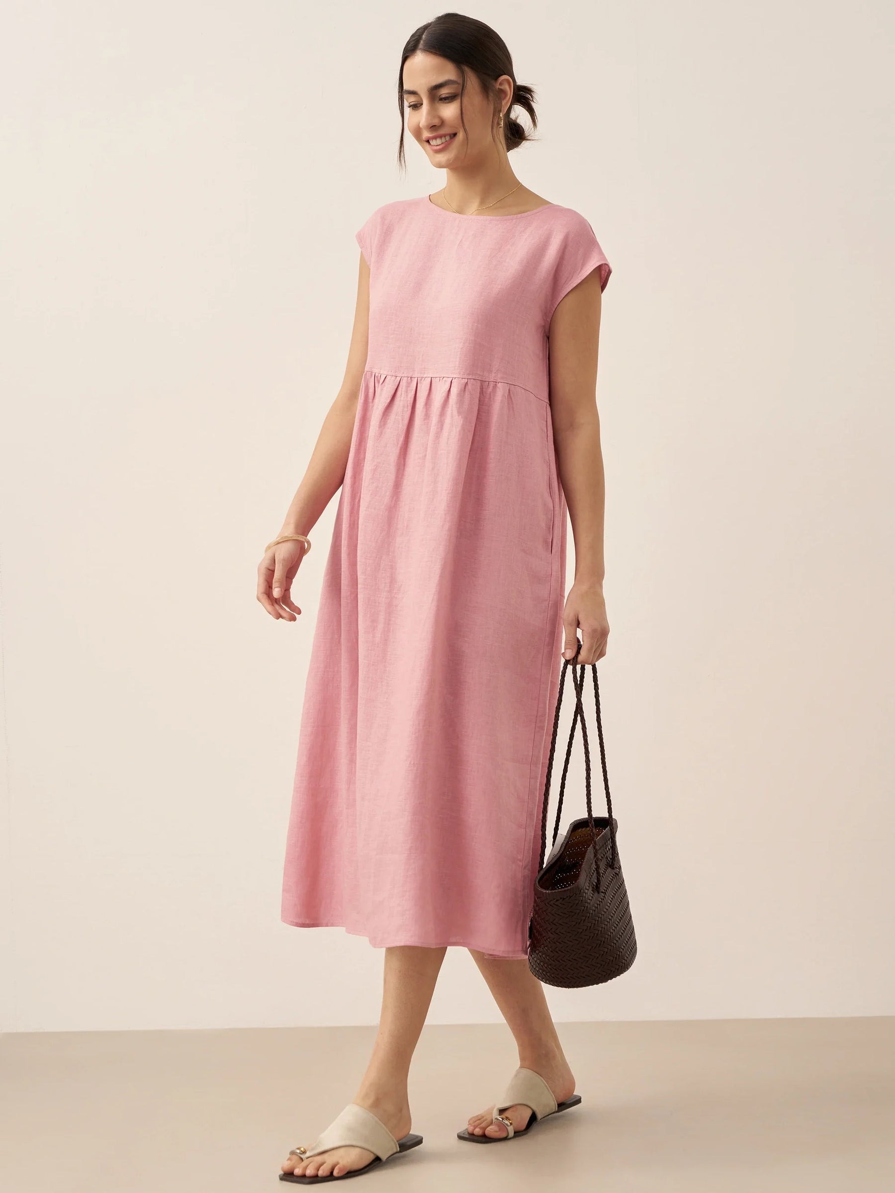100% Linen Cap Sleeve Washed Maxi Dress JOAN - Glamourous Grace