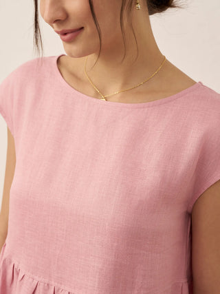 LINTICO 100% linen cap sleeve washed maxi dress with a relaxed fit, midi length, perfect for casual summer wear.