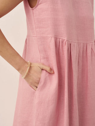 LINTICO 100% linen cap sleeve washed maxi dress with a relaxed fit, lightweight and breathable for warm weather.