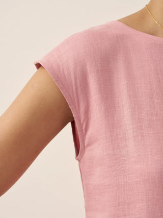 LINTICO 100% linen cap sleeve washed maxi dress with a relaxed fit, featuring a midi length and casual style.