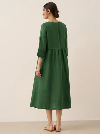 LINTICO 100% linen loose fit maxi dress with button waist and gathered design, perfect for casual summer wear.
