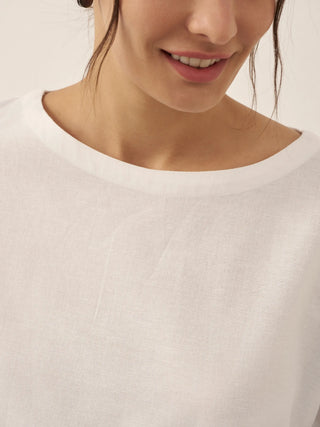 Linen White Boat Neck Oversized Top AVA - Glamourous Grace