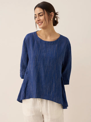 100% Linen Round Neck Artistic Stripe Top FLORENCE - Glamourous Grace
