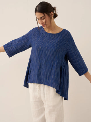 100% Linen Round Neck Artistic Stripe Top FLORENCE - Glamourous Grace