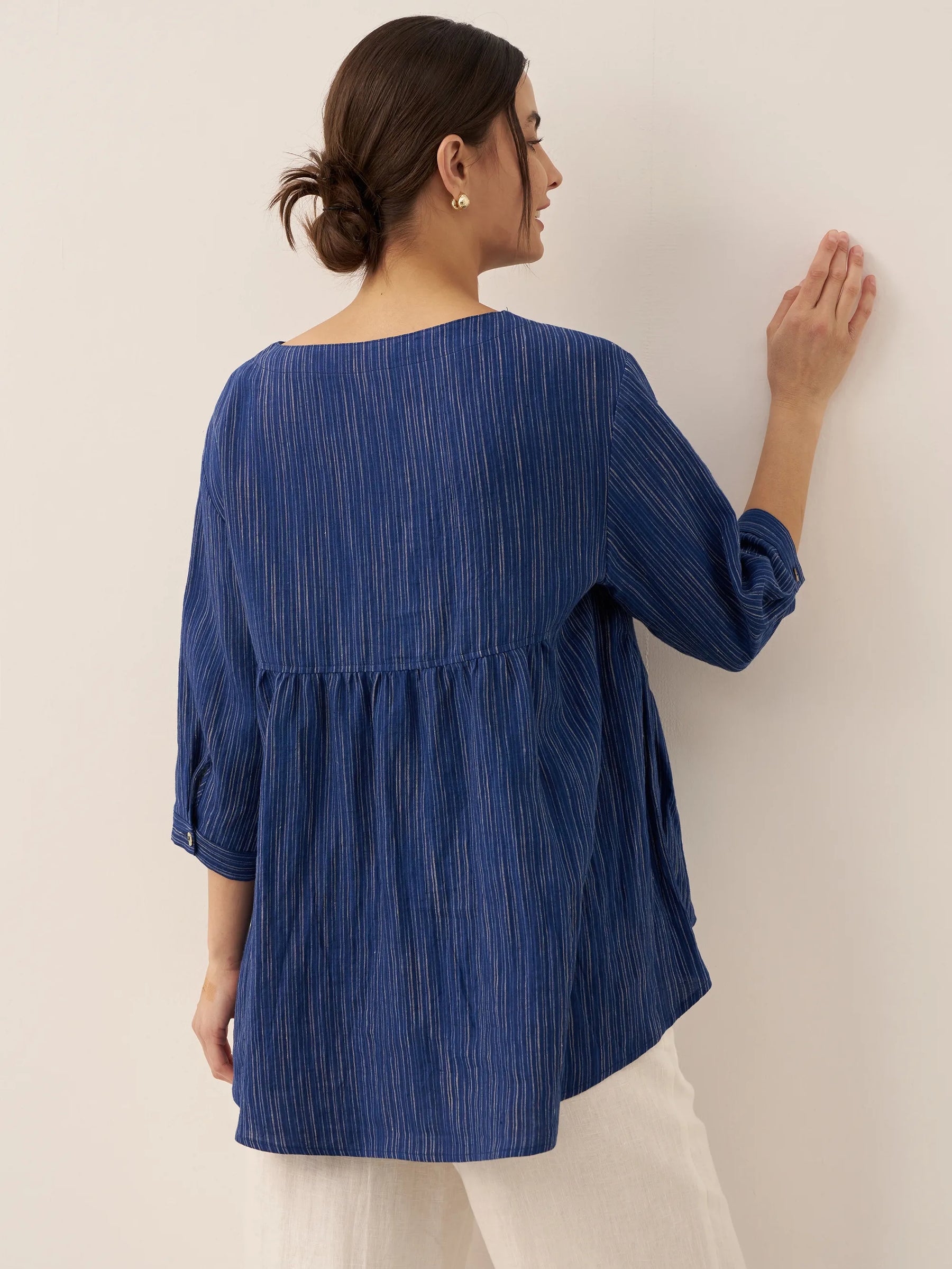 100% Linen Round Neck Artistic Stripe Top FLORENCE - Glamourous Grace