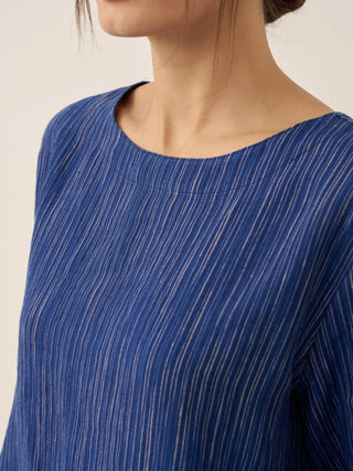 100% Linen Round Neck Artistic Stripe Top FLORENCE - Glamourous Grace