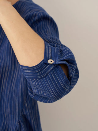 100% Linen Round Neck Artistic Stripe Top FLORENCE - Glamourous Grace