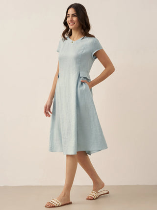 100% Linen Natural Summer V-Neck Dress ALEXA - Glamourous Grace
