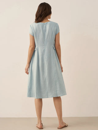 100% Linen Natural Summer V-Neck Dress ALEXA - Glamourous Grace