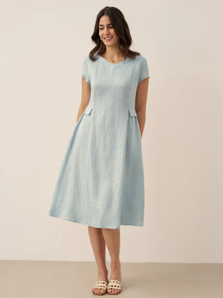 100% Linen Natural Summer V-Neck Dress ALEXA - Glamourous Grace