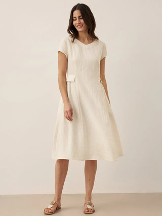 100% Linen Natural Summer V-Neck Dress ALEXA - Glamourous Grace