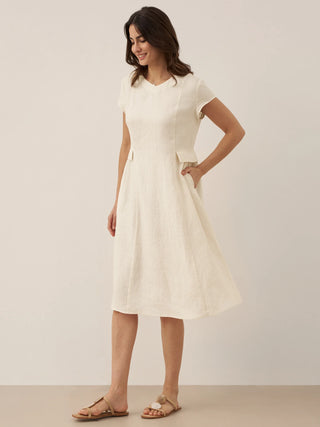 100% Linen Natural Summer V-Neck Dress ALEXA - Glamourous Grace