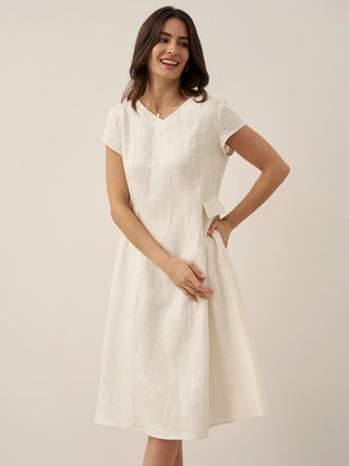 100% Linen Natural Summer V-Neck Dress ALEXA - Glamourous Grace