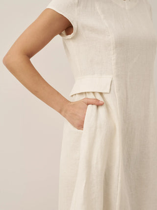100% Linen Natural Summer V-Neck Dress ALEXA - Glamourous Grace