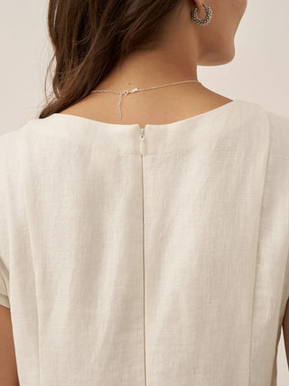 100% Linen Natural Summer V-Neck Dress ALEXA - Glamourous Grace