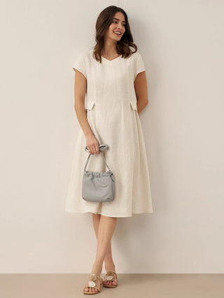 100% Linen Natural Summer V-Neck Dress ALEXA - Glamourous Grace