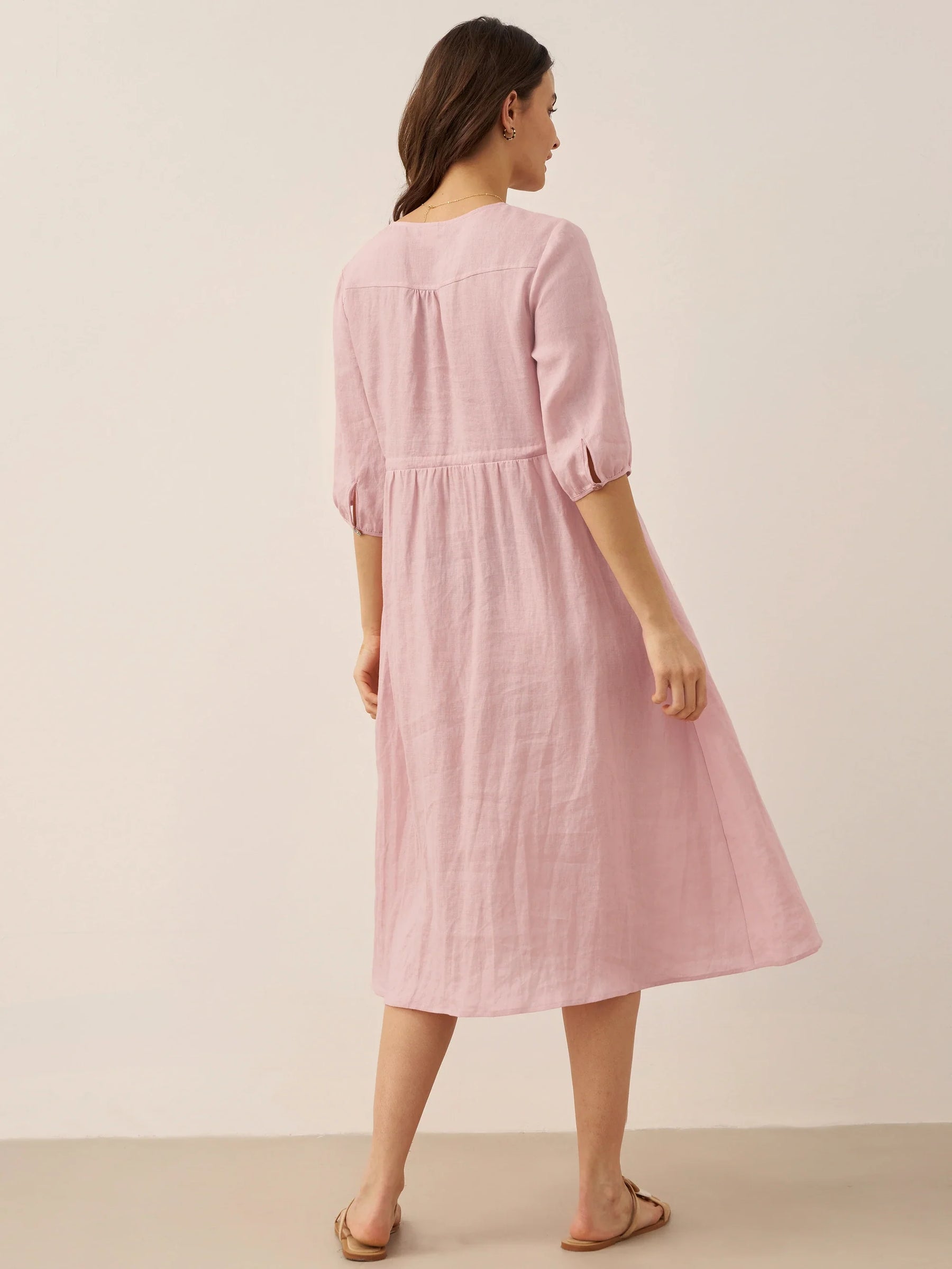 100% Linen A-Line Drawstring Waist Midi Dress DIXIE - Glamourous Grace