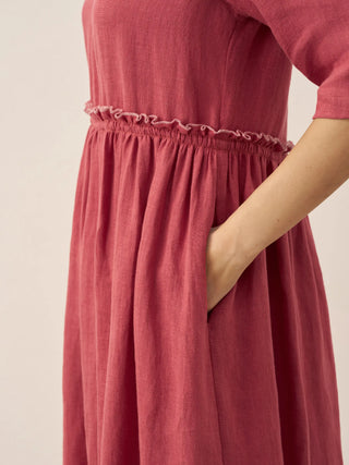 100% Linen Petal-Waist Drawstring Midi Dress JASMINE - Glamourous Grace