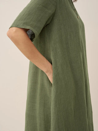 100% Linen V-Neck Double-Layer Midi Dress JAYDA - Glamourous Grace