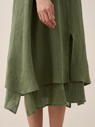100% Linen V-Neck Double-Layer Midi Dress JAYDA - Glamourous Grace