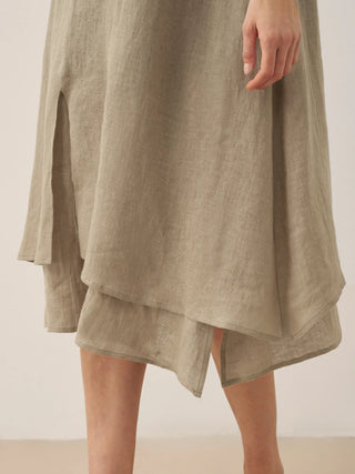 100% Linen V-Neck Double-Layer Midi Dress JAYDA - Glamourous Grace