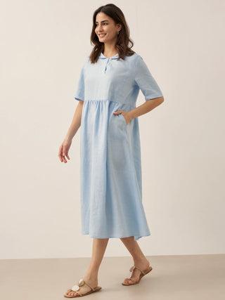 100% Linen Shawl V-Neck Pleated Maxi Dress SUSAN - Glamourous Grace