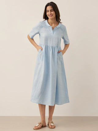 100% Linen Shawl V-Neck Pleated Maxi Dress SUSAN - Glamourous Grace