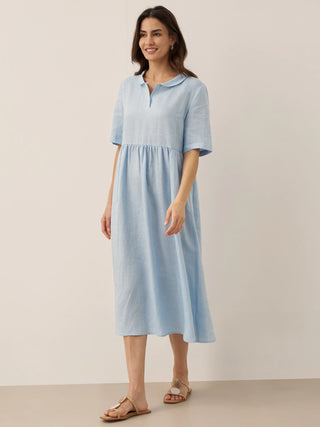 100% Linen Shawl V-Neck Pleated Maxi Dress SUSAN - Glamourous Grace