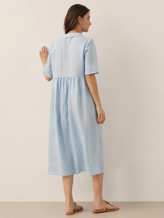 100% Linen Shawl V-Neck Pleated Maxi Dress SUSAN - Glamourous Grace