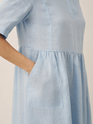 100% Linen Shawl V-Neck Pleated Maxi Dress SUSAN - Glamourous Grace
