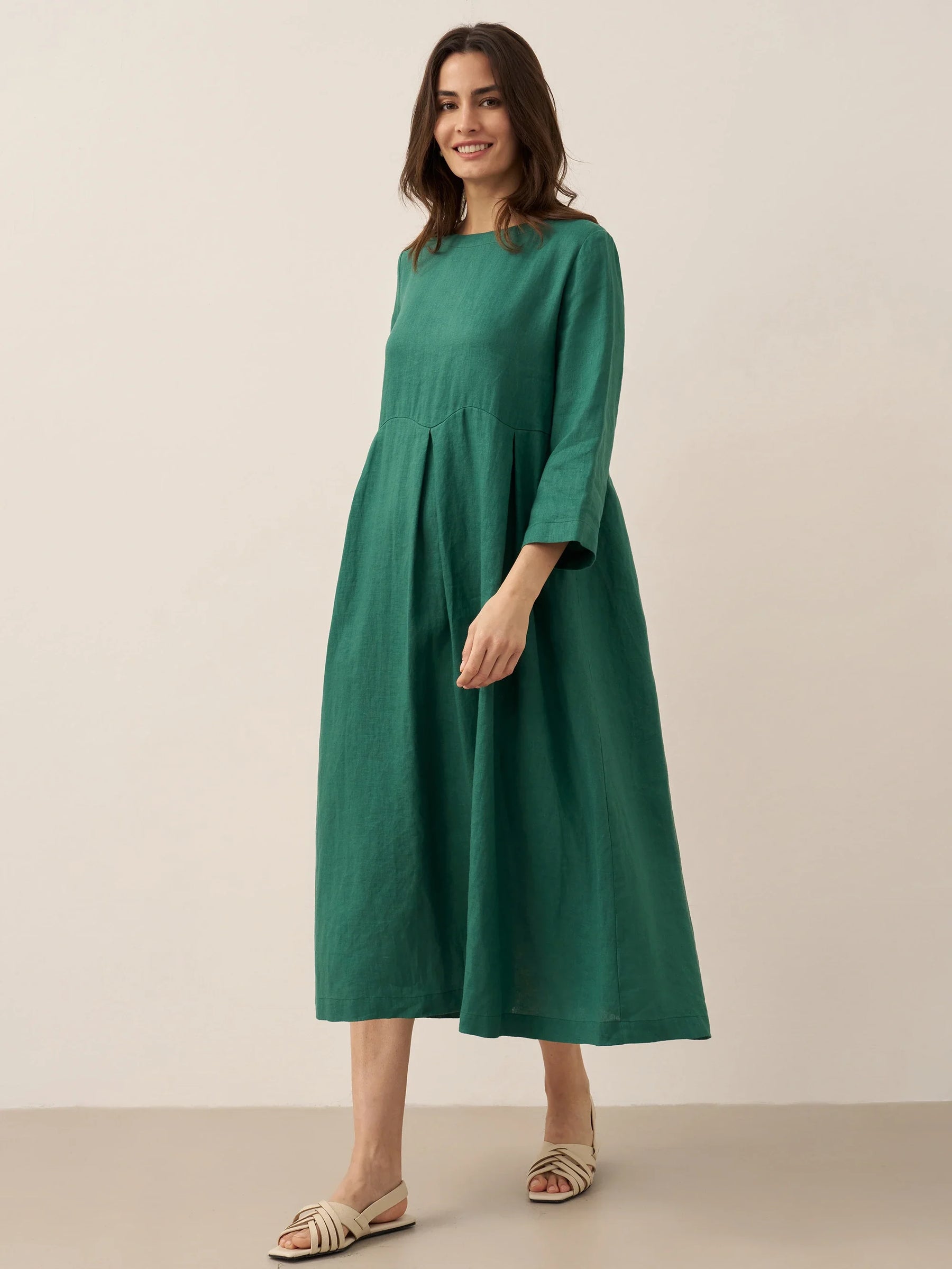 100% Linen Bateau Neck Pleated Maxi Dress ABIGAIL - Glamourous Grace