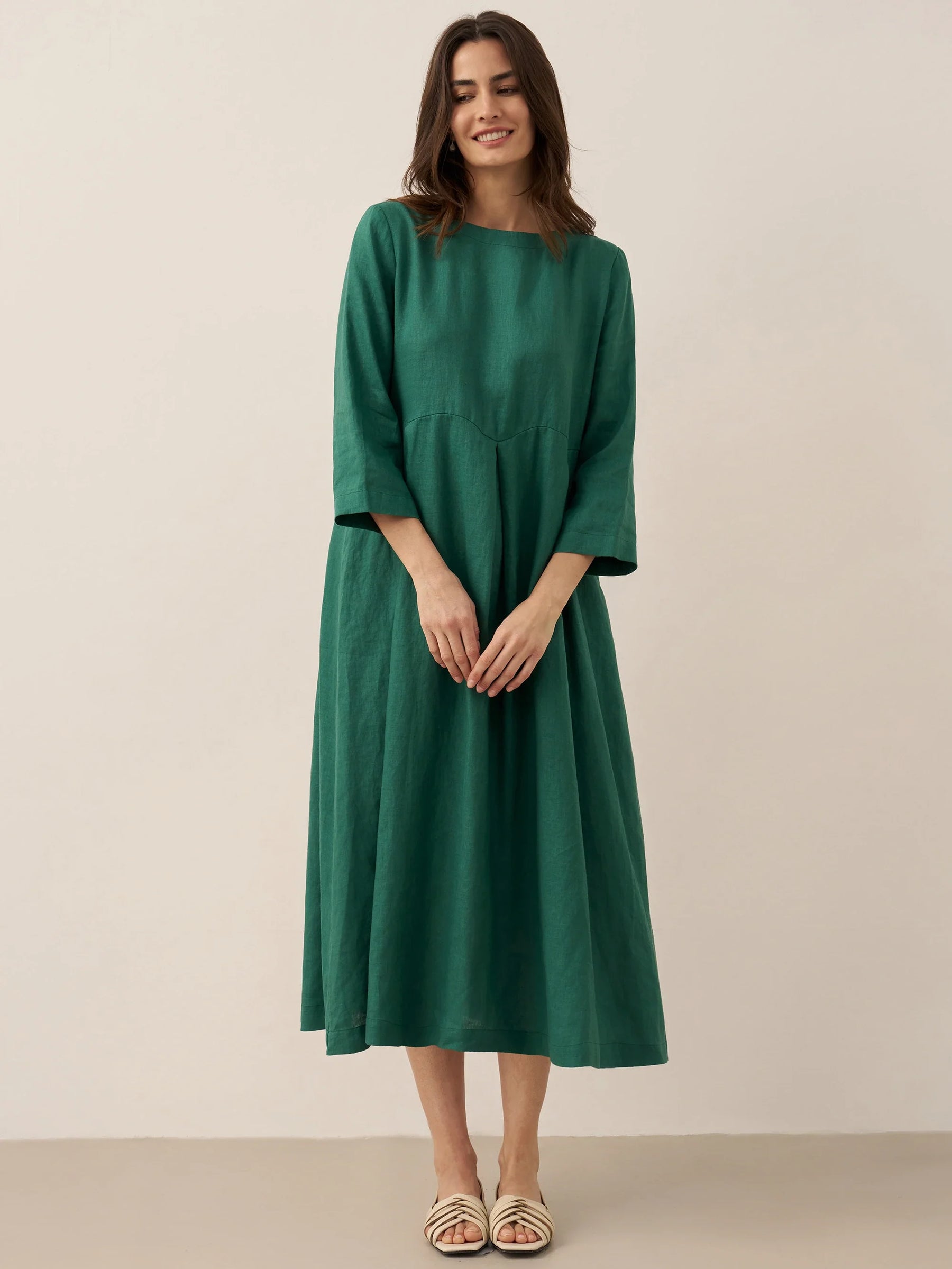 100% Linen Bateau Neck Pleated Maxi Dress ABIGAIL - Glamourous Grace