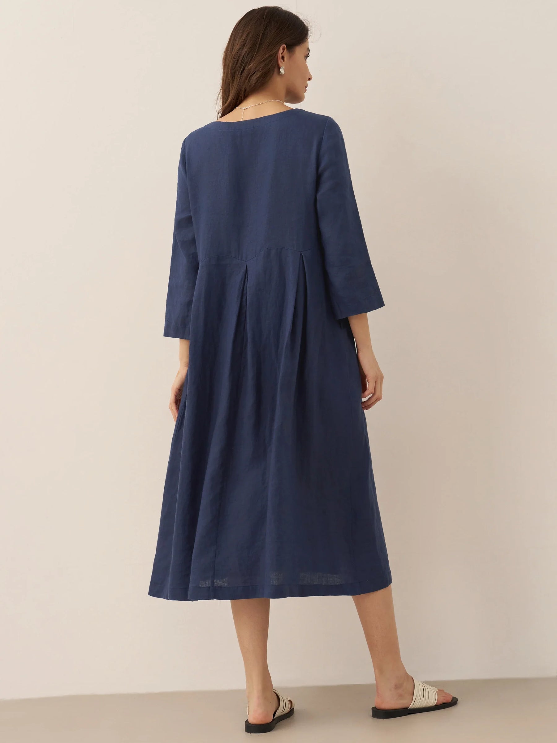 100% Linen Bateau Neck Pleated Maxi Dress - Glamourous Grace