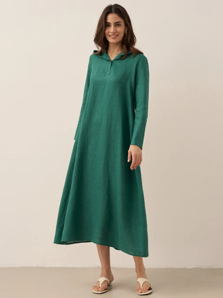 100% Linen Hooded Pullover Maxi Dress REBECCA - Glamourous Grace
