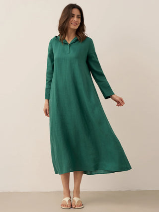100% Linen Hooded Pullover Maxi Dress REBECCA - Glamourous Grace
