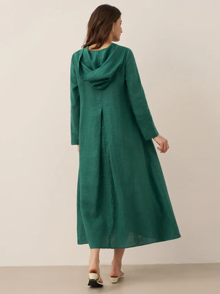 100% Linen Hooded Pullover Maxi Dress REBECCA - Glamourous Grace