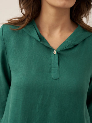 100% Linen Hooded Pullover Maxi Dress REBECCA - Glamourous Grace